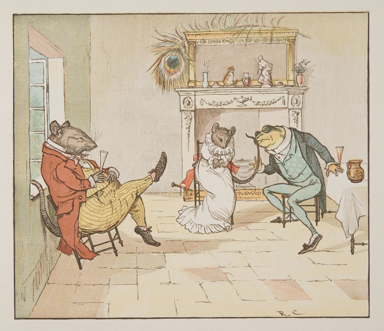 "Bitte, Herr Frosch, singen Sie uns ein Lied?", aus The Hey Diddle Diddle Picture Book, veröffentlicht 1882 von Randolph Caldecott