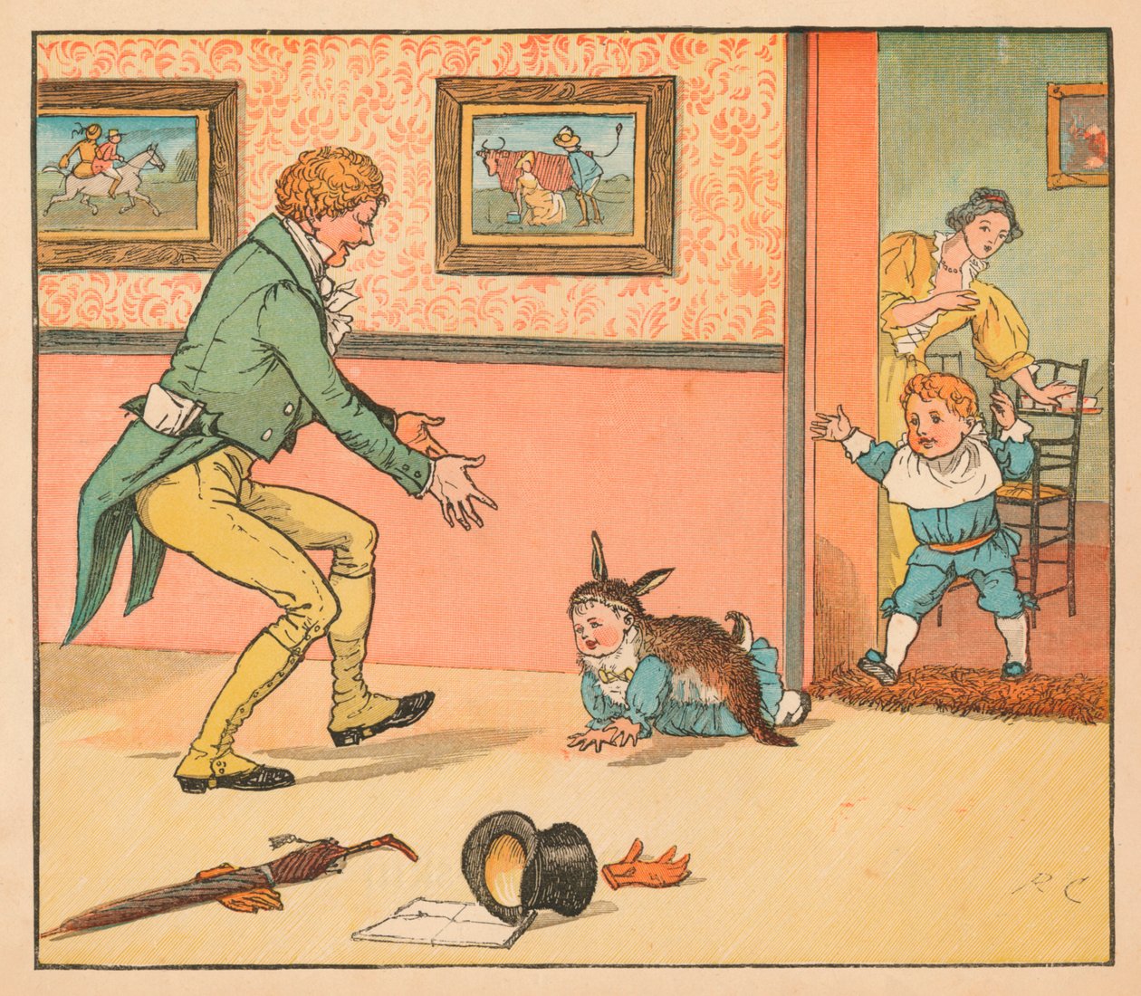 ...ein Kaninchenfell, um das Baby Bunting einzuwickeln, ca. 1880 von Randolph Caldecott