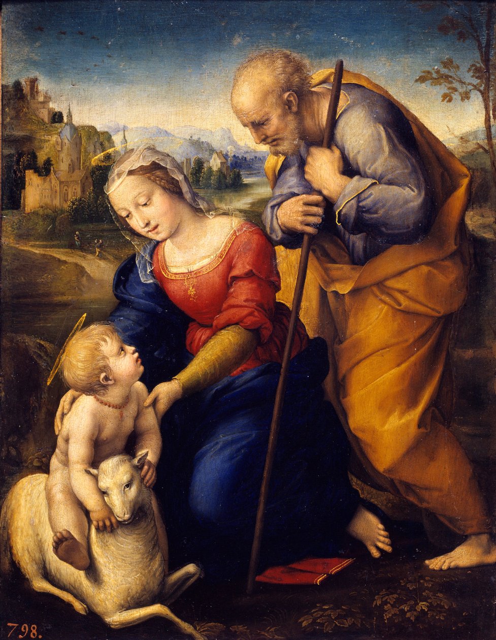 Die Heilige Familie mit dem Lamm. Gemälde von Raffaello Sanzio, genannt Raphael (1483-1520) von Raphael