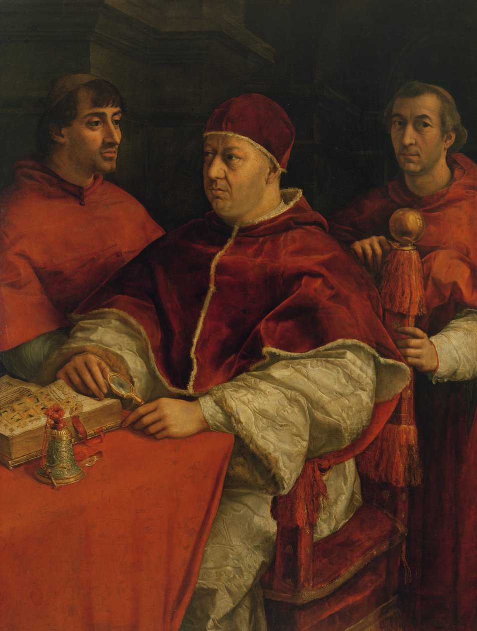 Leo X mit Kardinälen Giulio de Medici und Luigi de Rossi, 1517-18 von Raffaello Sanzio Raphael