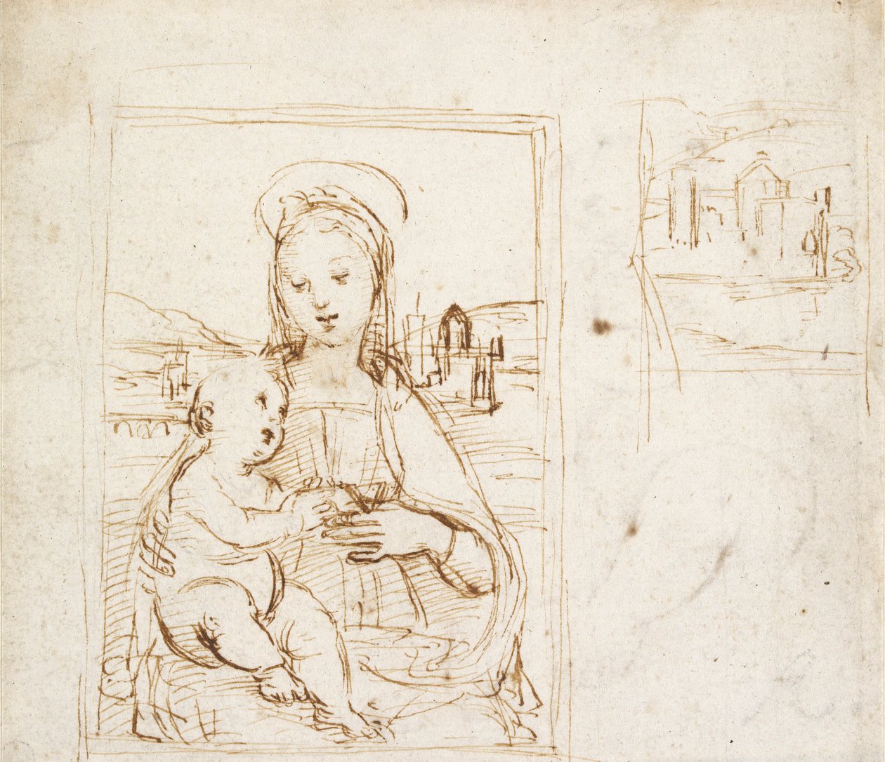 Studie für ein Bild der Jungfrau und des Kindes, ca. 1500-1504 von Raphael