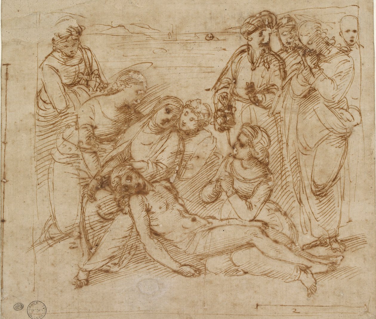 Die Beweinung, Studie für die Grablegung Christi, frühes 16. Jahrhundert von Raphael