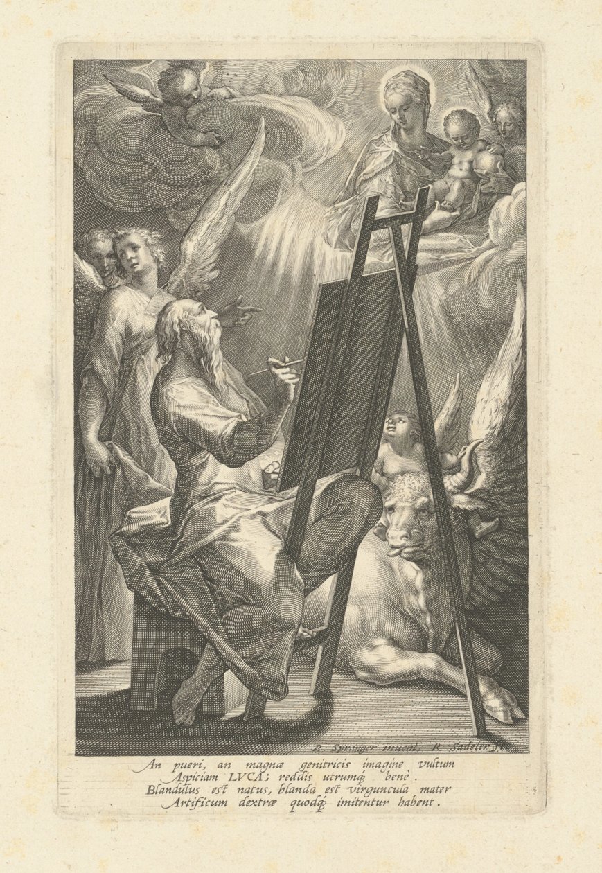 Der heilige Lukas malt die Jungfrau, 1580er von Raphael Sadeler