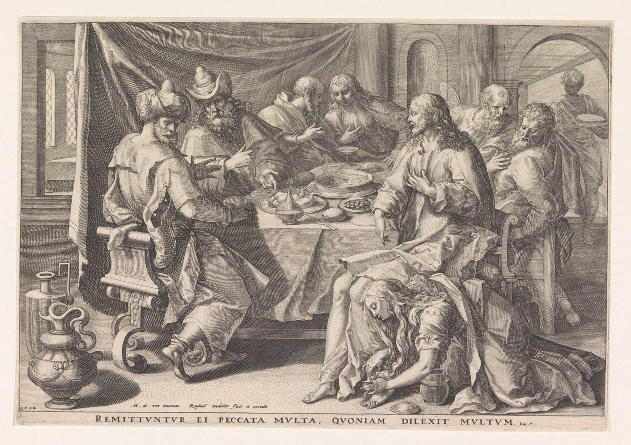 Maria Magdalena wäscht die Füße Christi von Raphaël Sadeler (I)