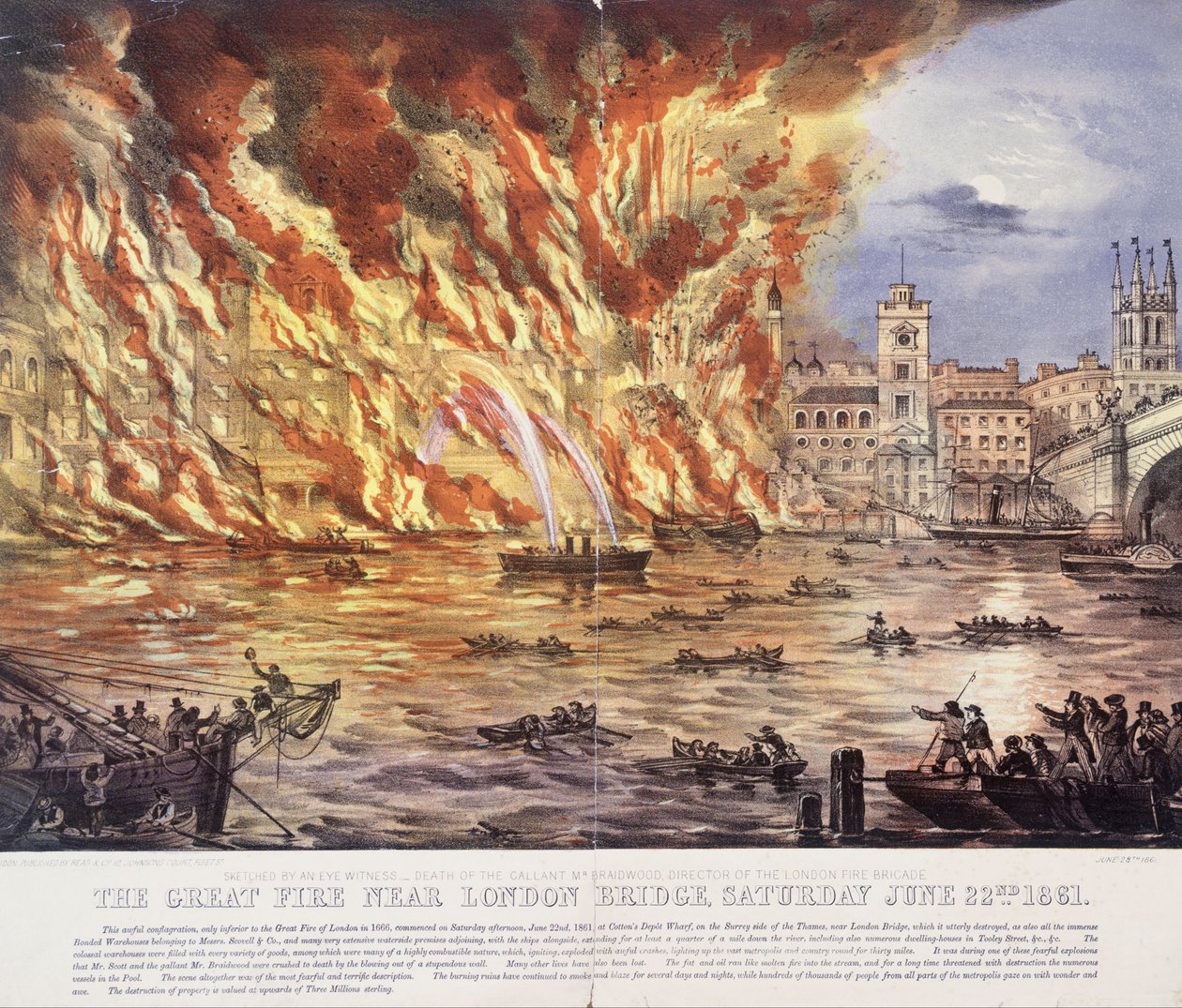 Das große Feuer in der Nähe der London Bridge, Samstag, 22. Juni 1861 von Read and Company