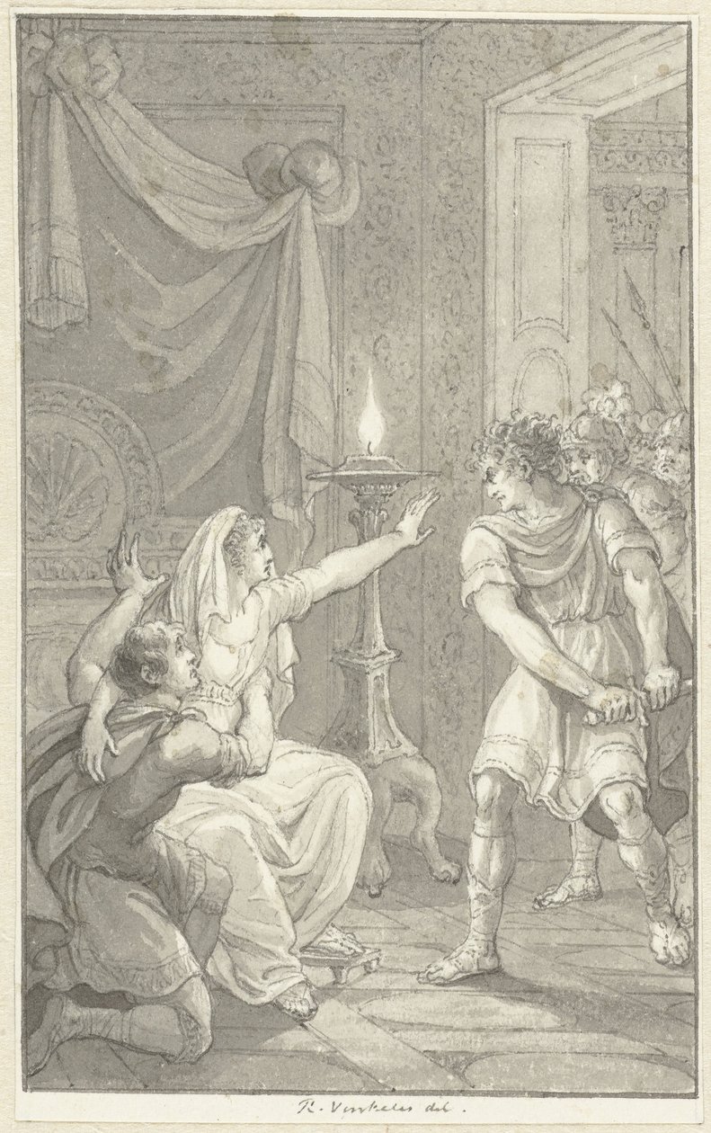 Caracalla ermordet seinen Bruder Geta im Schlafzimmer ihrer Mutter von Reinier Vinkeles (I)