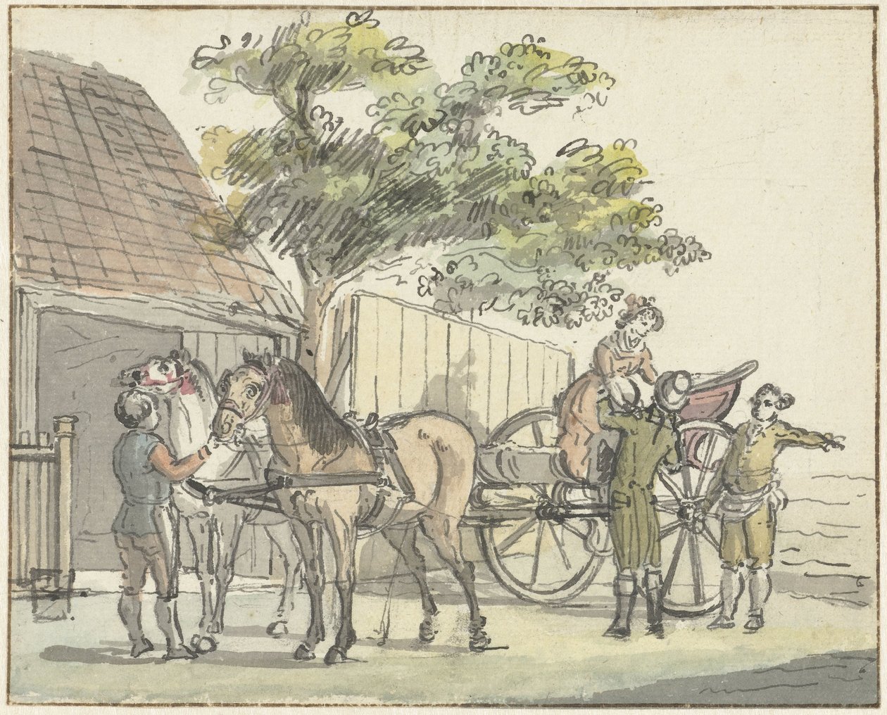 Wagen mit zwei Pferden bei der Raststätte De Donkere Kuil bei Haarlem von Reinier Vinkeles (I)