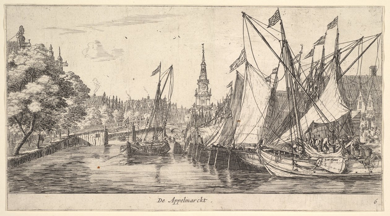 De Appelmarckt Der Apfelmarkt, aus Ansichten in Amsterdam, Platte 6, ca. 1659-62 von Reinier Zeeman