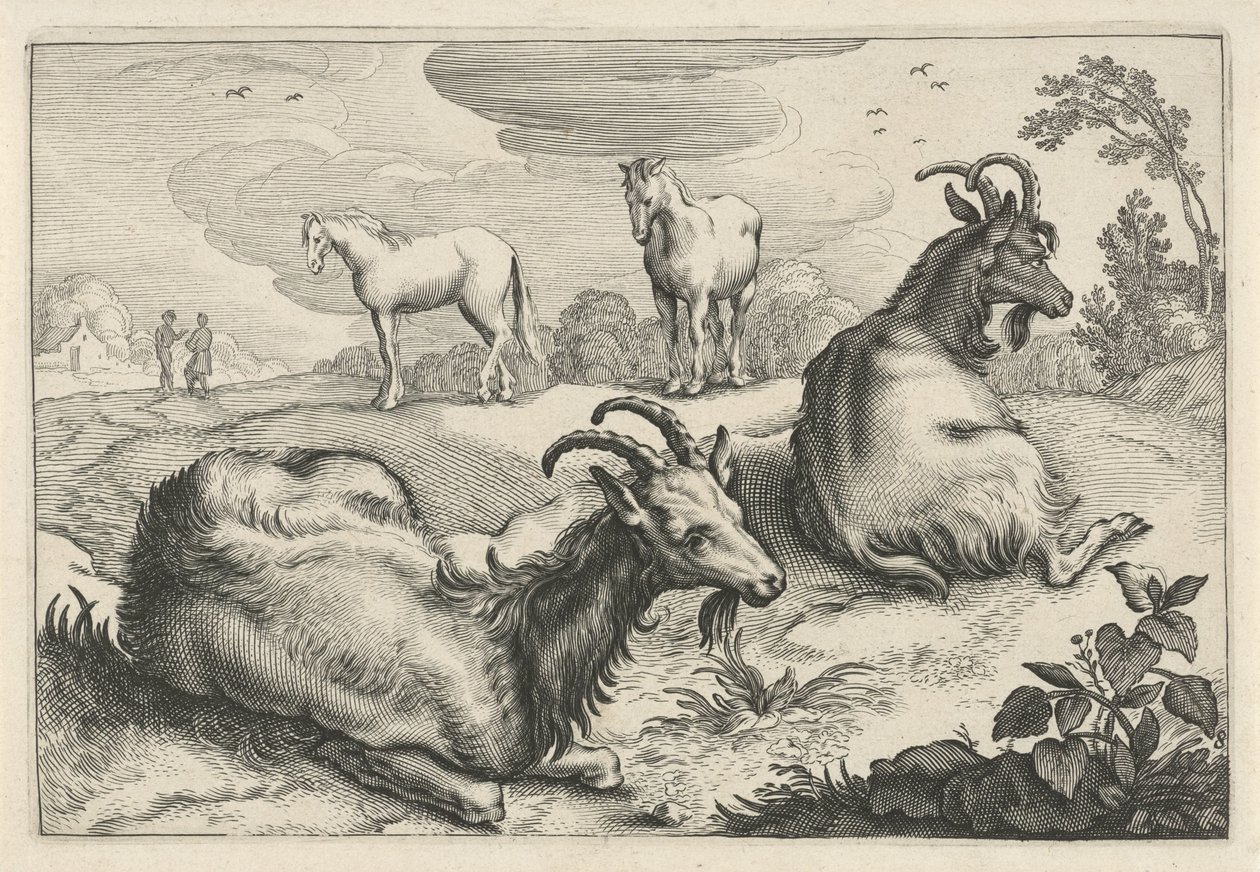 Landschaft mit zwei Ziegen und zwei Pferden von Reinier van Persijn