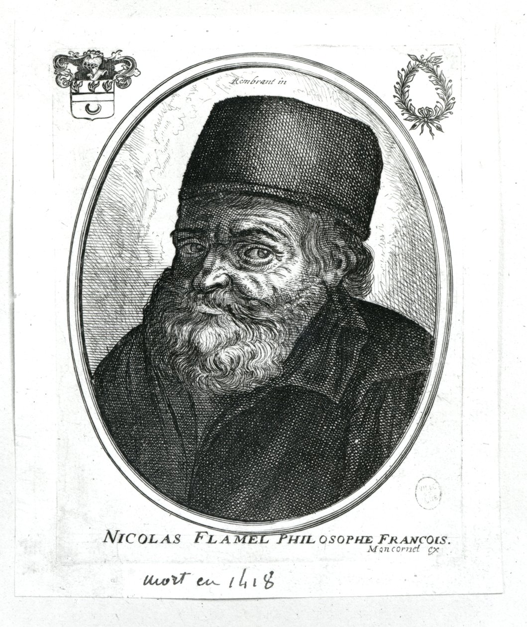 Nicolas Flamel (ca. 1330-1418), graviert von Balthazar Moncornet (ca. 1600-68) von Rembrandt van Rijn