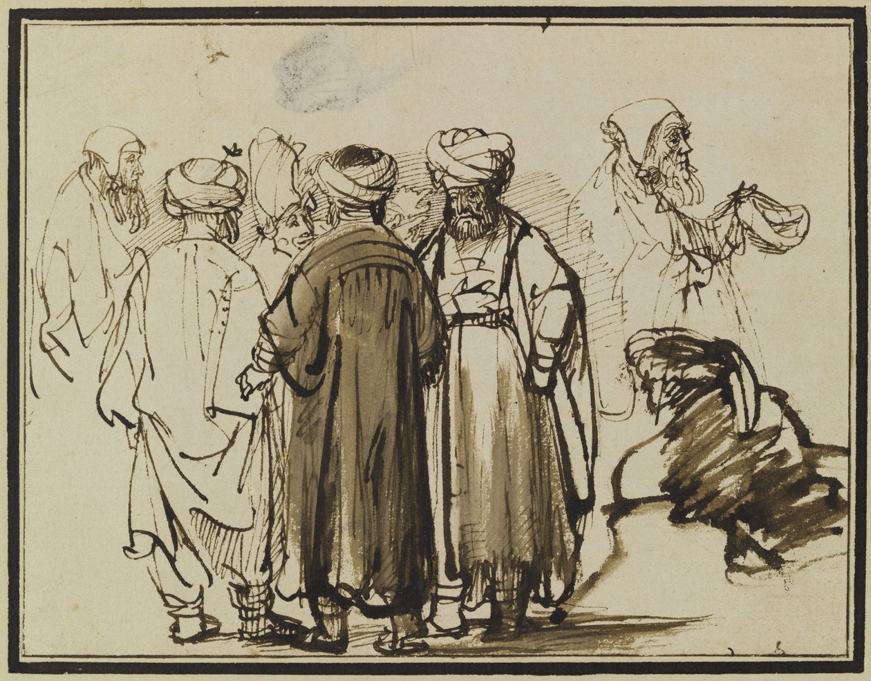 Männer in orientalischer Kleidung und zwei Studien eines Bettlers in Halbfigur von Rembrandt