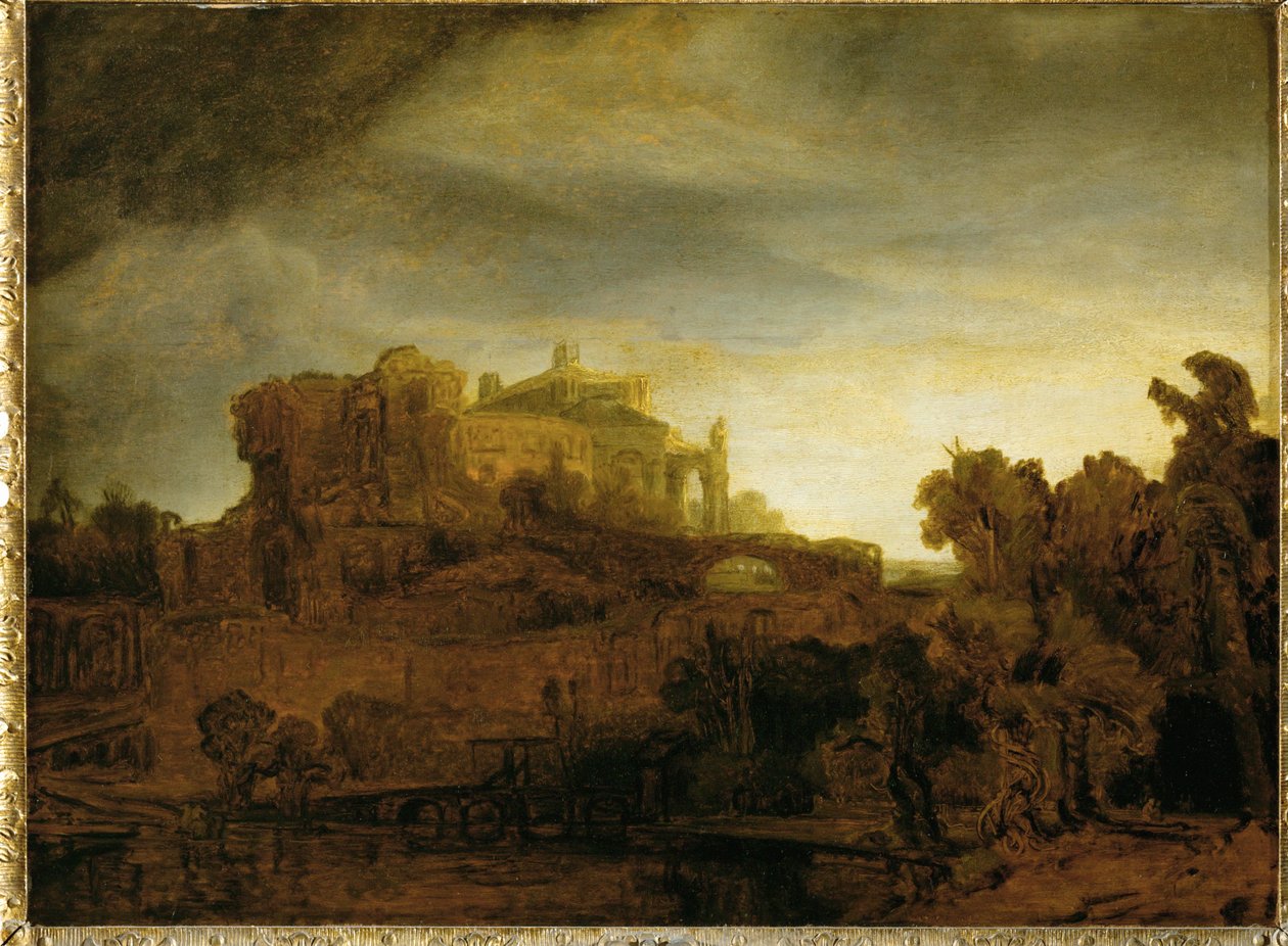 Schloss in der Dämmerung von Rembrandt Harmensz. van Rijn