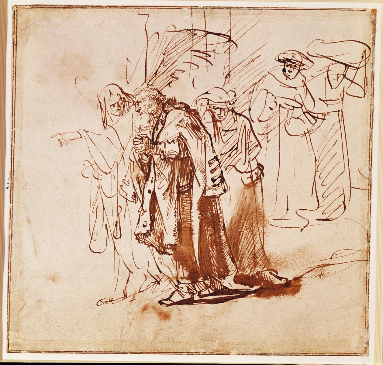 Lot und seine Familie. Feder- und Tuschzeichnung von Rembrandt Harmensz. van Rijn
