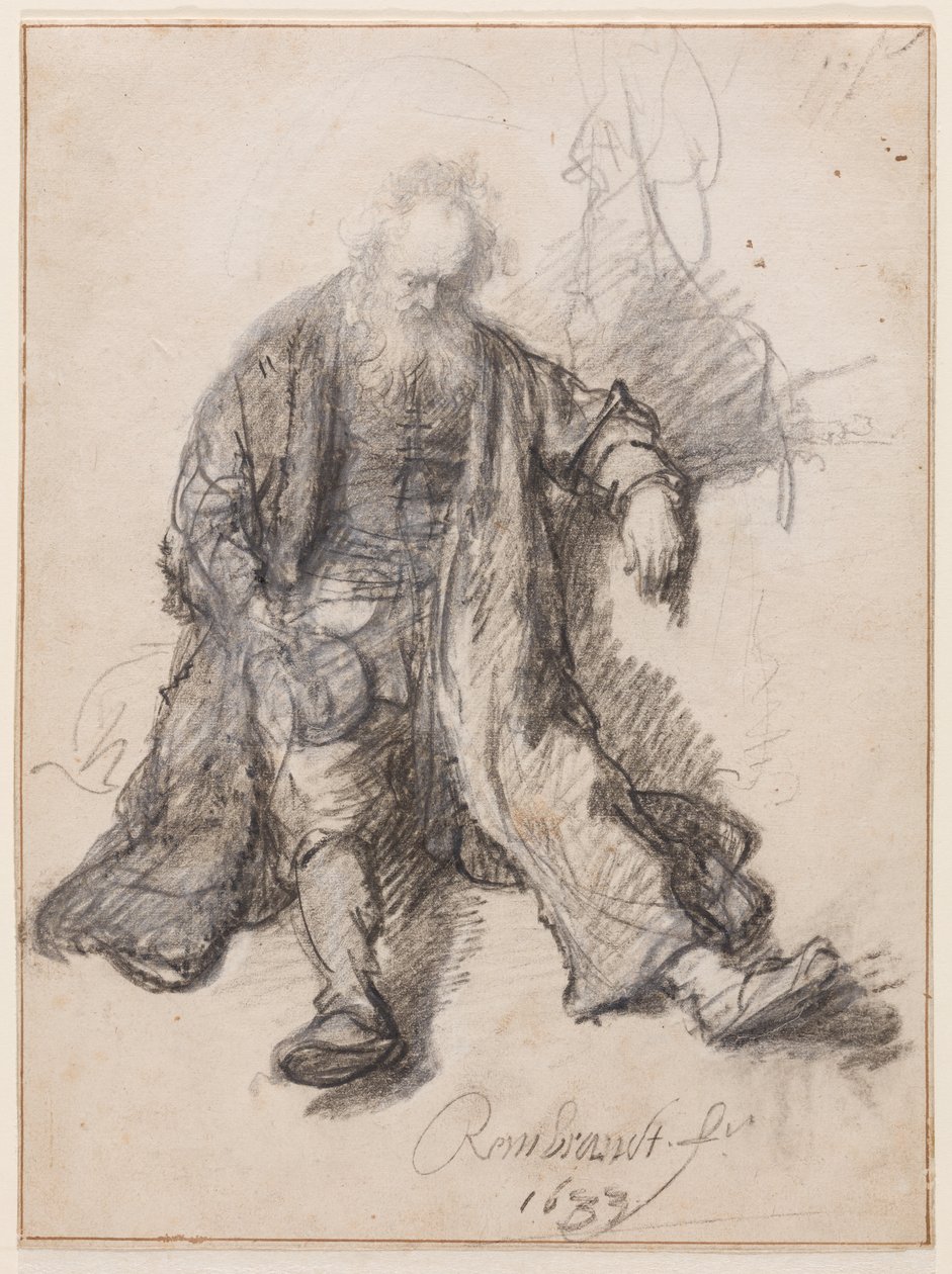 Alter Mann sitzt (Der betrunkene Lot?), ca. 1630-1633 von Rembrandt Harmensz. van Rijn