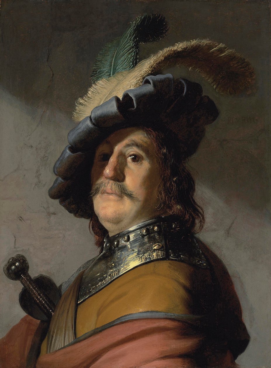 Porträt eines Mannes mit Brustpanzer und Federbarett von Rembrandt Harmensz. van Rijn