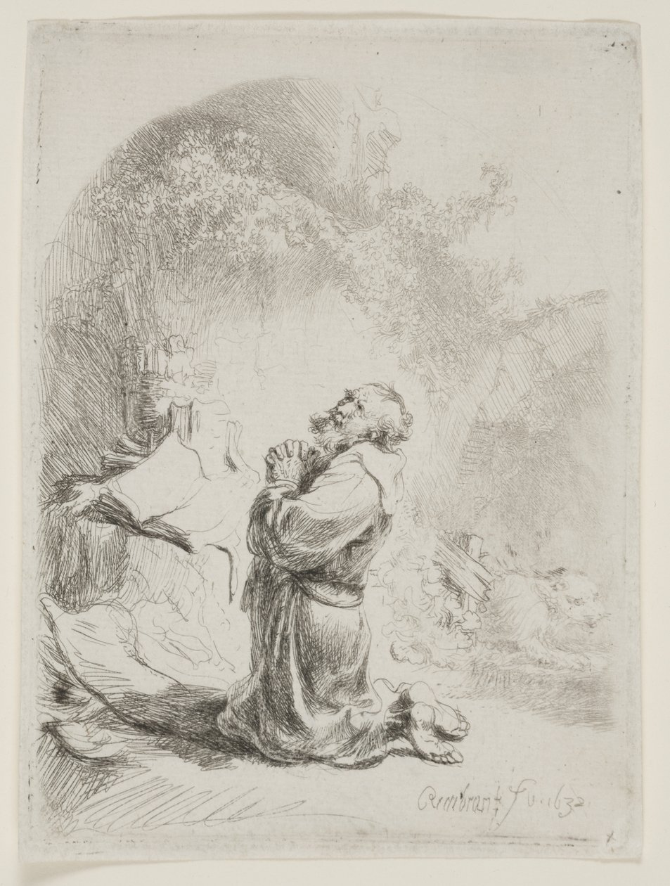 St. Hieronymus betend: Gewölbter Druck von Rembrandt van Rijn