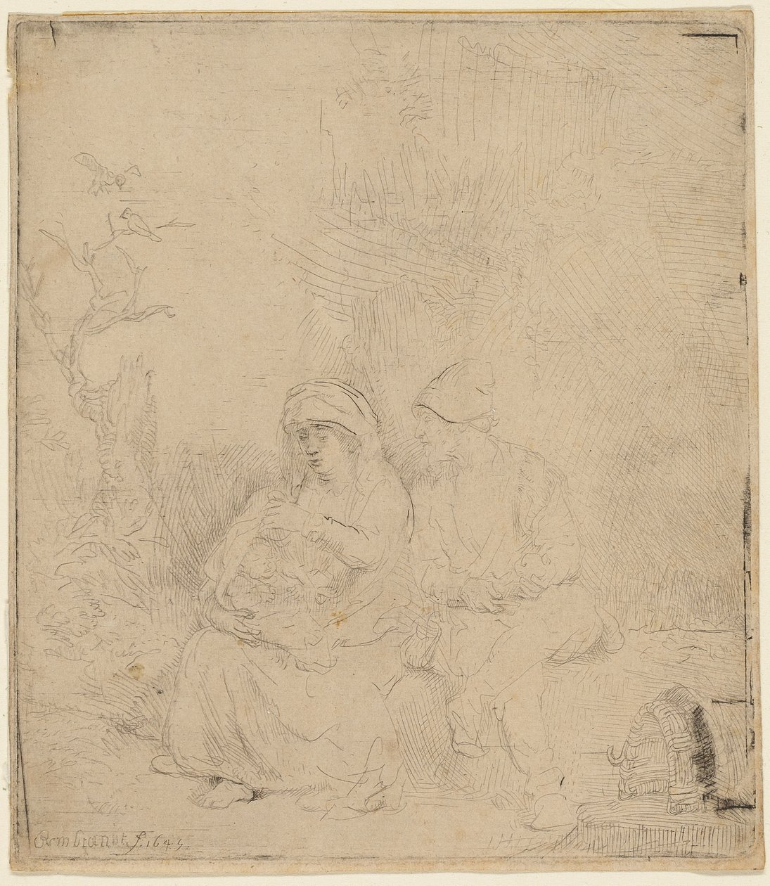 Die Rast auf der Flucht nach Ägypten: Leicht geätzt von Rembrandt Harmensz. van Rijn