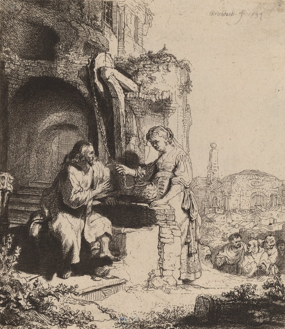 Christus und die Frau von Samaria unter Ruinen, 1634 von Rembrandt van Rijn