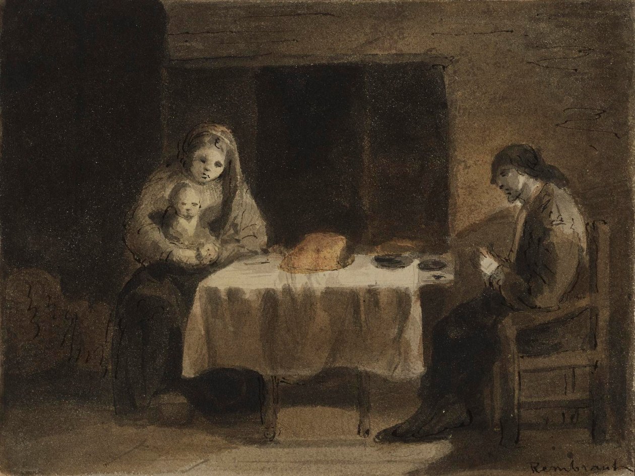 Familie am Tisch von Rembrandt van Rijn