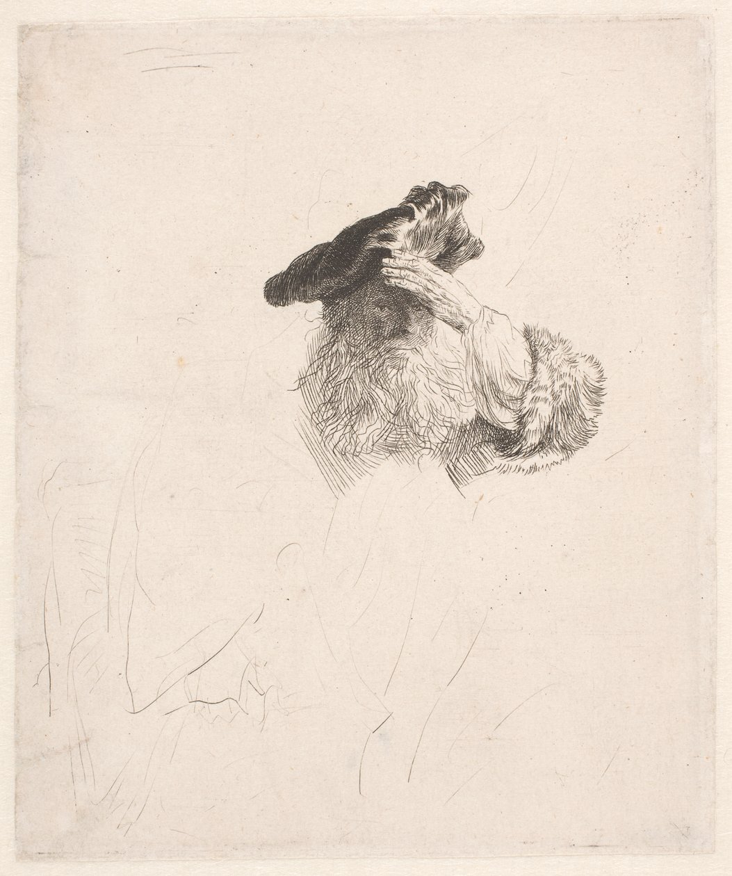 Alter Mann, der mit der Hand die Augen beschattet von Rembrandt van Rijn