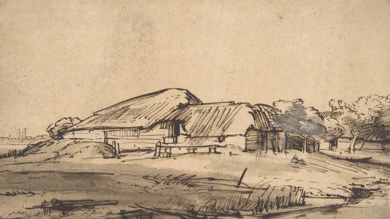 Gruppe von Bauerngebäuden von Rembrandt van Rijn