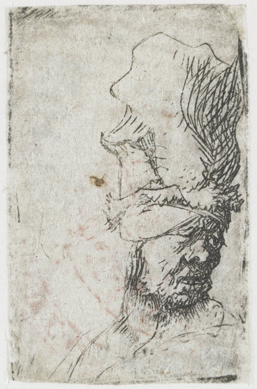 Kopf eines Mannes mit hoher Mütze von Rembrandt van Rijn