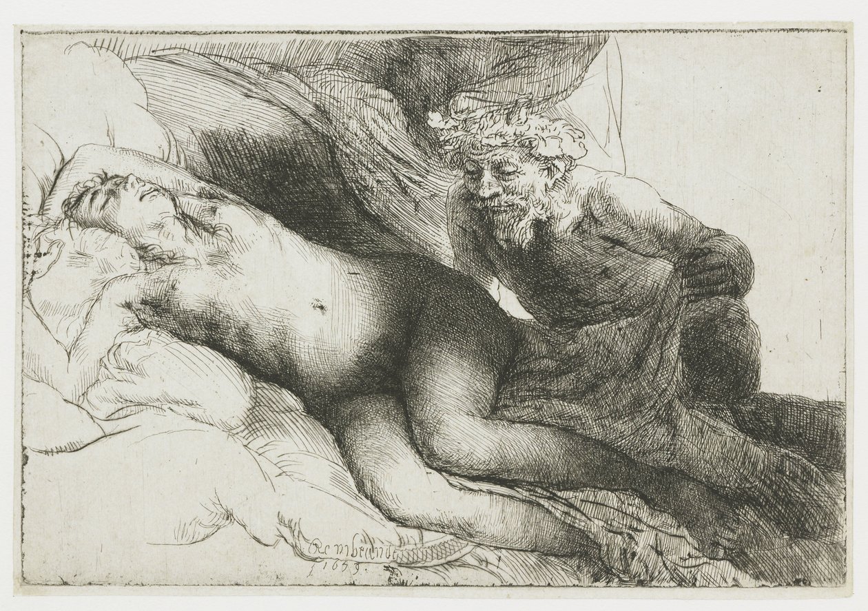 Jupiter und Antiope: die größere Platte von Rembrandt van Rijn