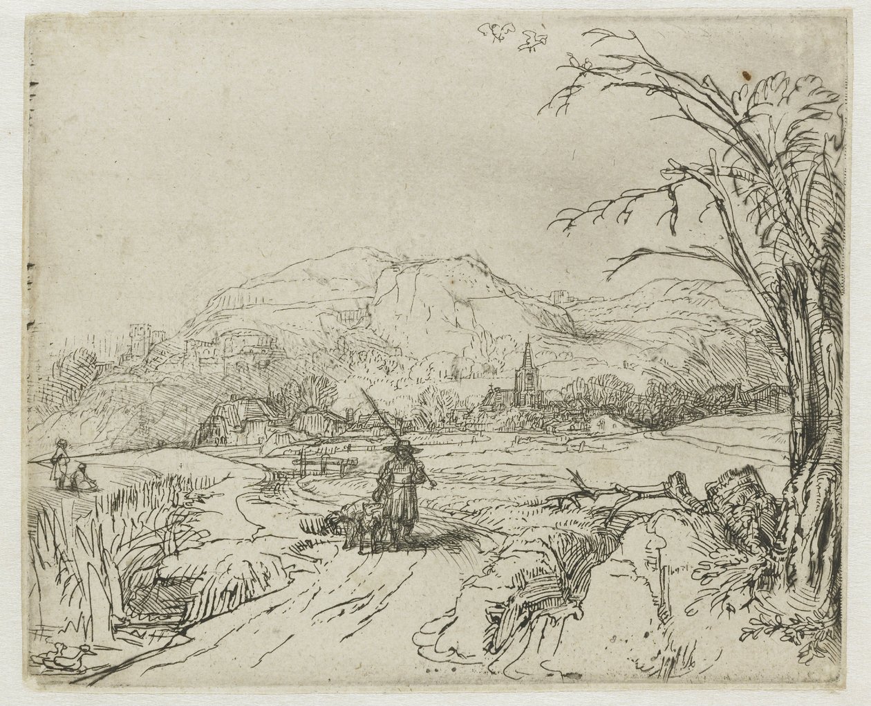 Landschaft mit Jäger und Hunden von Rembrandt van Rijn