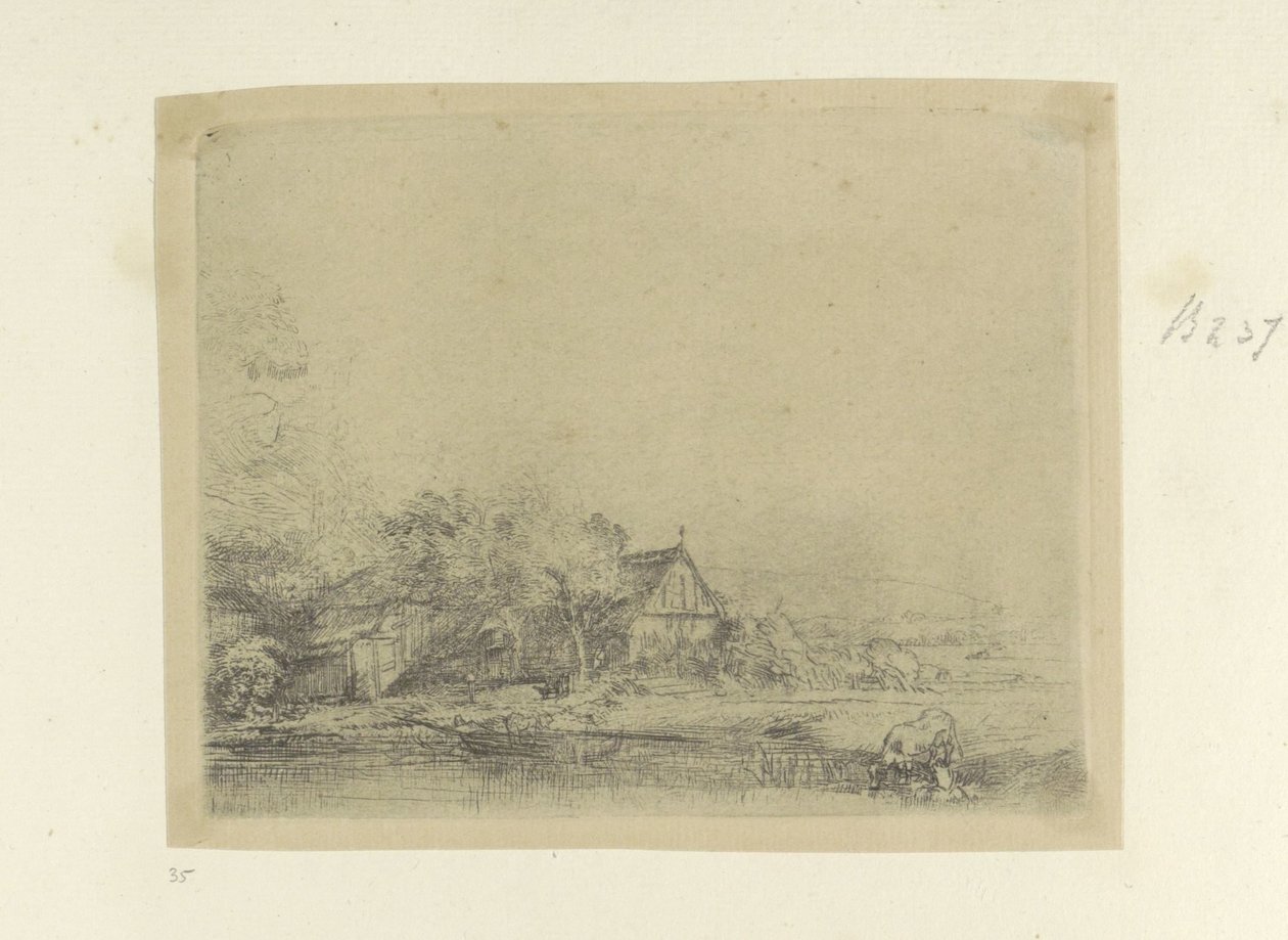 Landschaft mit trinkender Kuh von Rembrandt van Rijn