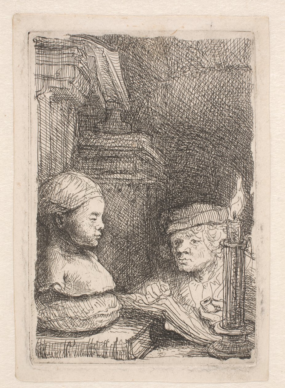 Mann, der von einer Gipsfigur zeichnet von Rembrandt van Rijn