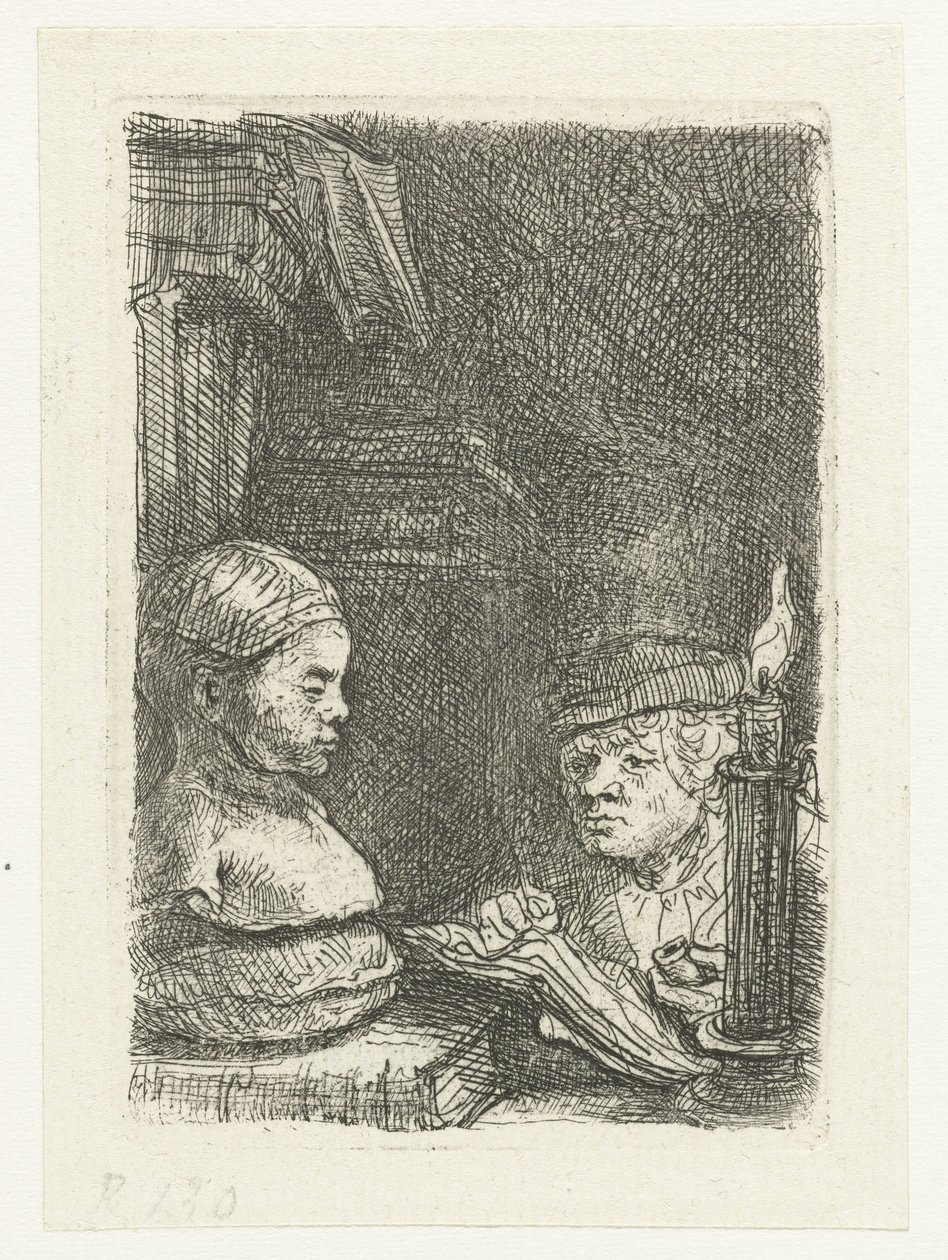 Mann, der von einem Gipsabdruck zeichnet von Rembrandt van Rijn