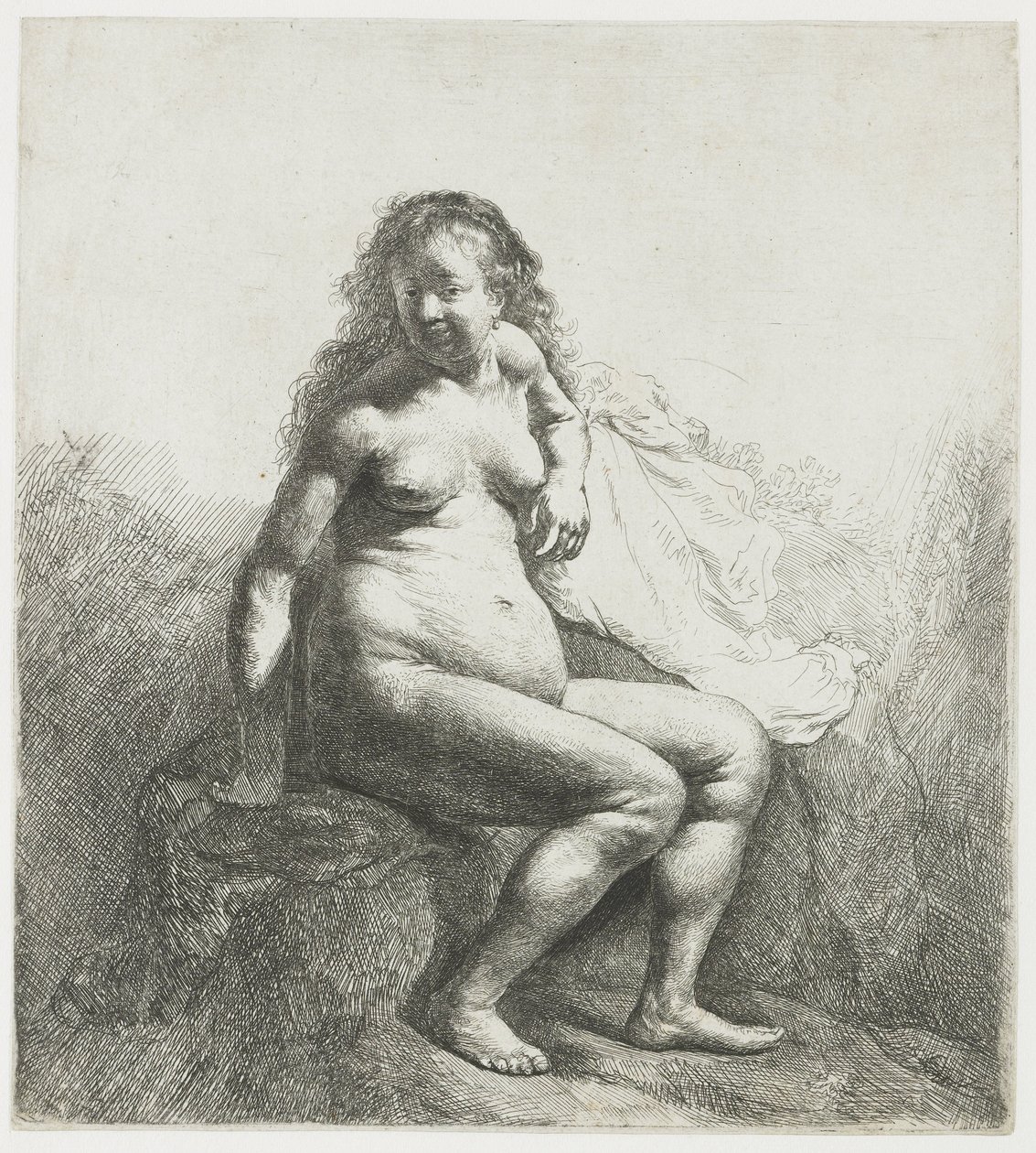 Nackte Frau auf einem Hügel von Rembrandt van Rijn