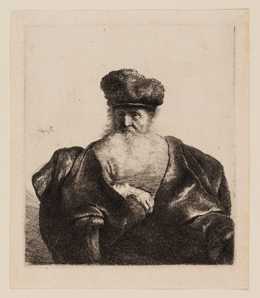 Alter Mann mit Bart, Pelzmütze und Samtumhang von Rembrandt van Rijn
