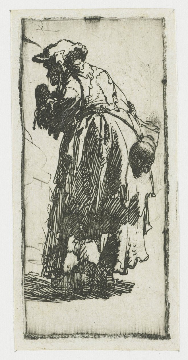 Alte Bettlerin mit einem Kürbis von Rembrandt van Rijn
