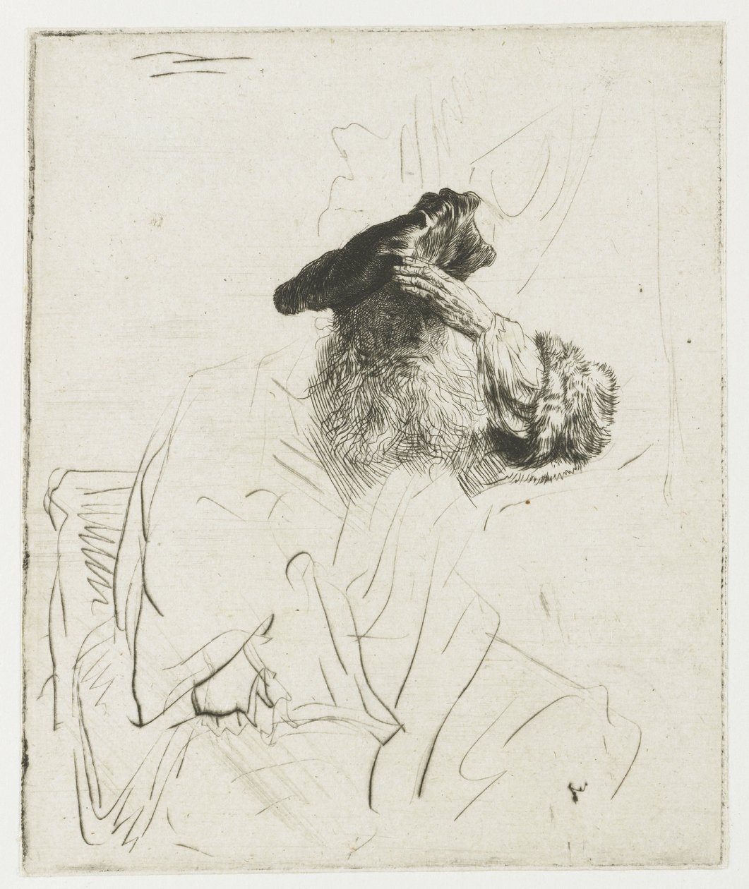 Alter Mann, der seine Augen mit der Hand beschattet von Rembrandt van Rijn