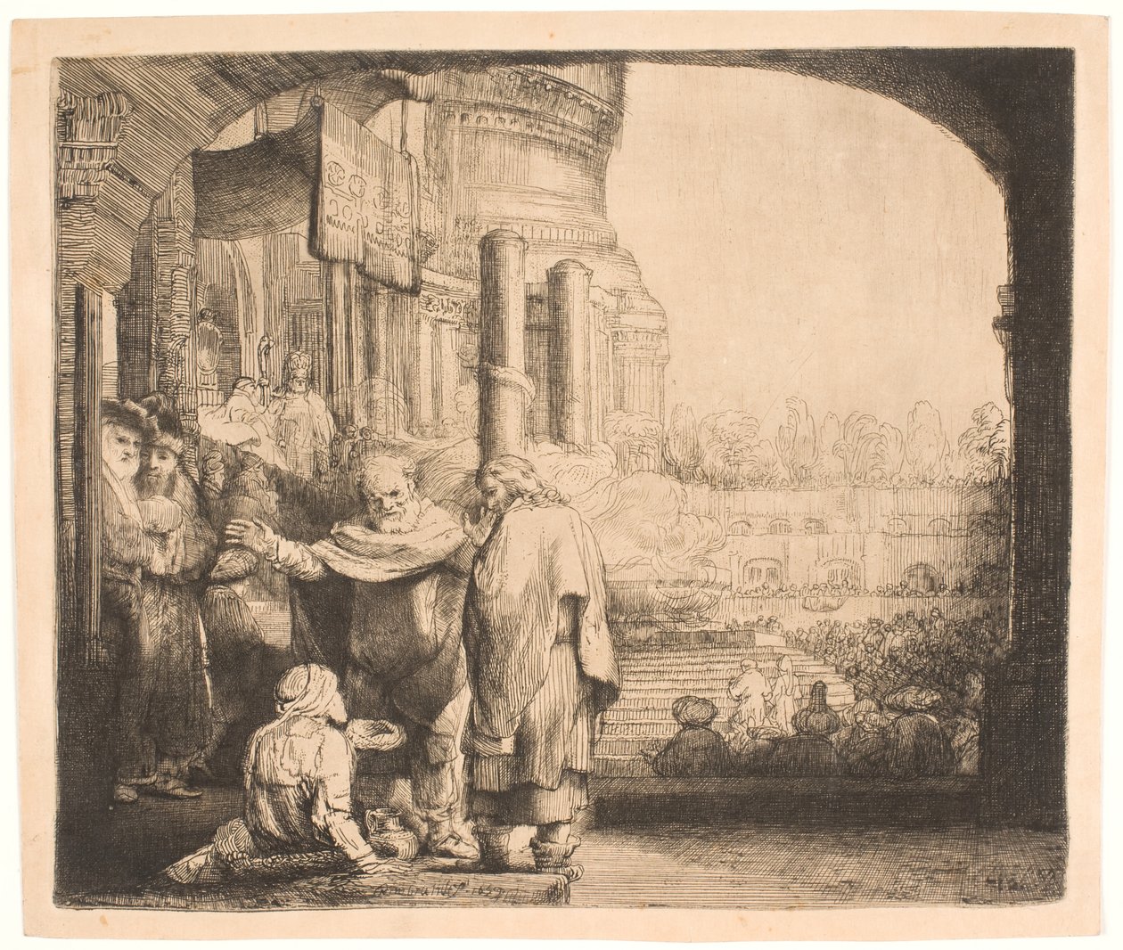 Petrus und Johannes heilen den Lahmen am Tempeltor von Rembrandt van Rijn