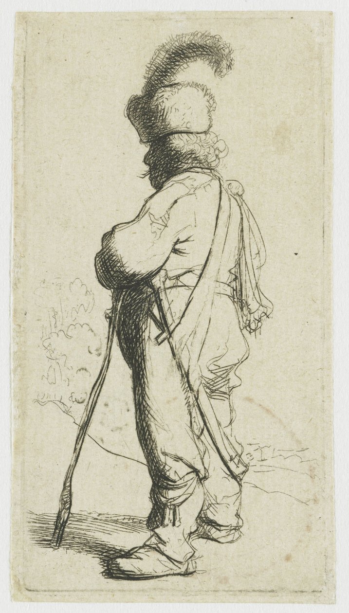 Pole, der sich auf einen Stock stützt von Rembrandt van Rijn