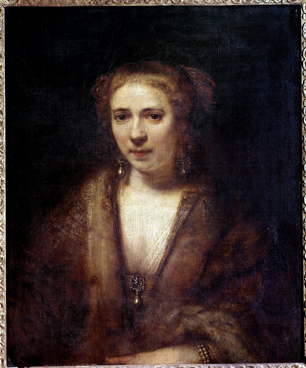 Porträt von Hendrickje Stoffels (1625-1663) mit Samtbarett, Gefährtin des Malers von Rembrandt van Rijn