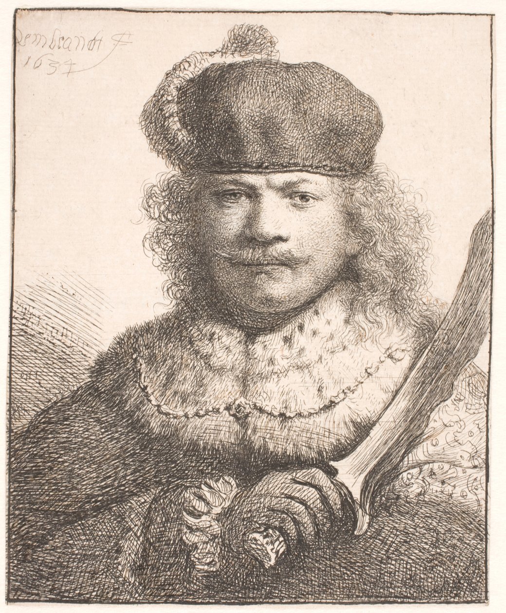 Rembrandt mit erhobenem Säbel: Halbfigur von Rembrandt van Rijn
