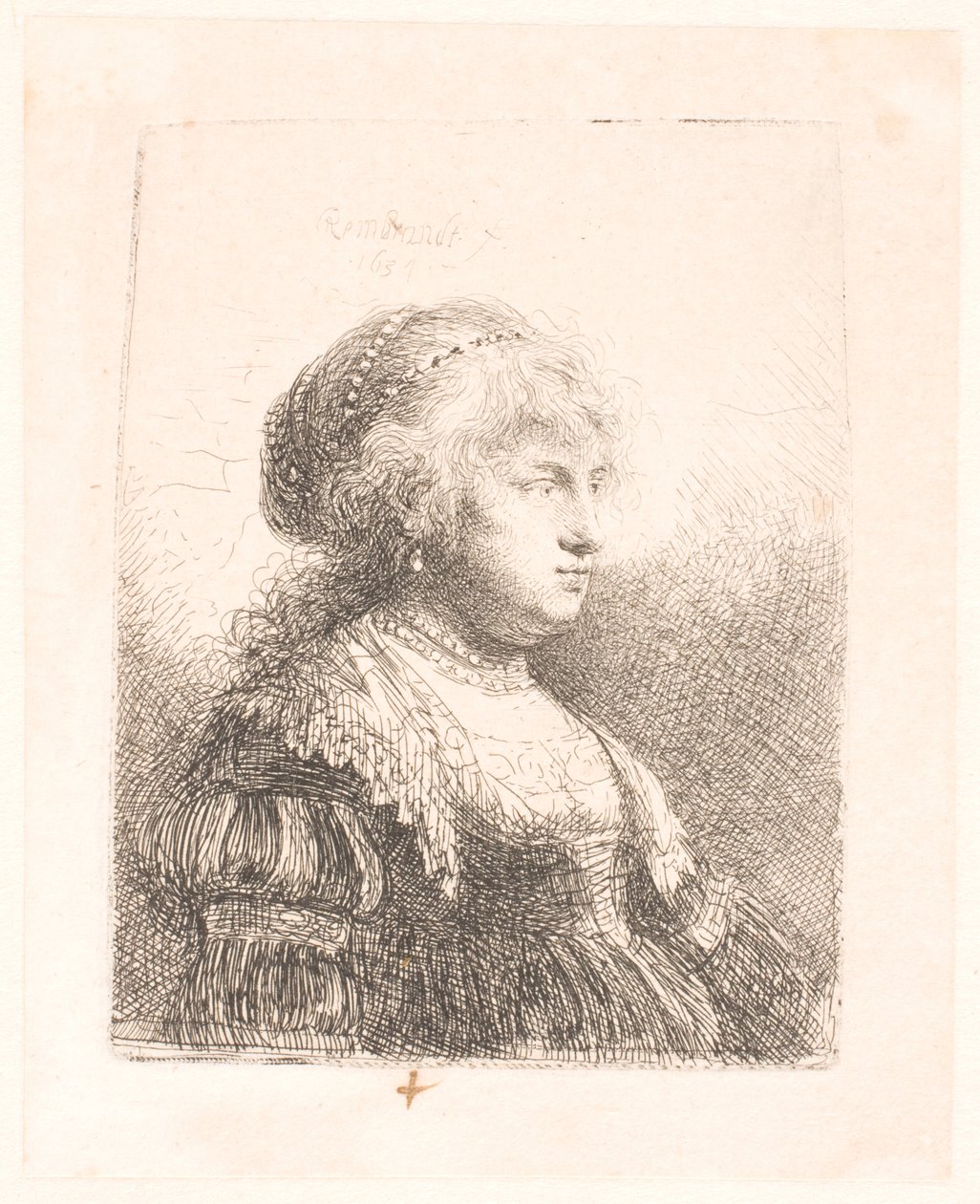Rembrandts Frau Saskia, mit Perlen im Haar, Büste von Rembrandt van Rijn