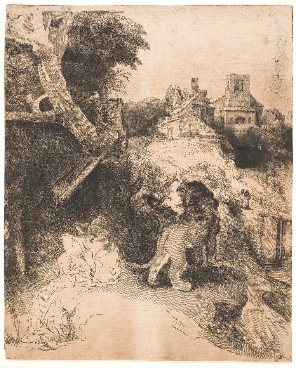 S. Hieronymus beim Lesen in einer italienischen Landschaft von Rembrandt van Rijn