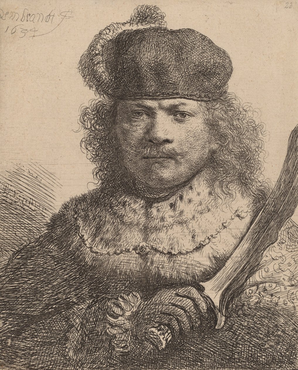 Selbstporträt mit erhobenem Säbel von Rembrandt van Rijn
