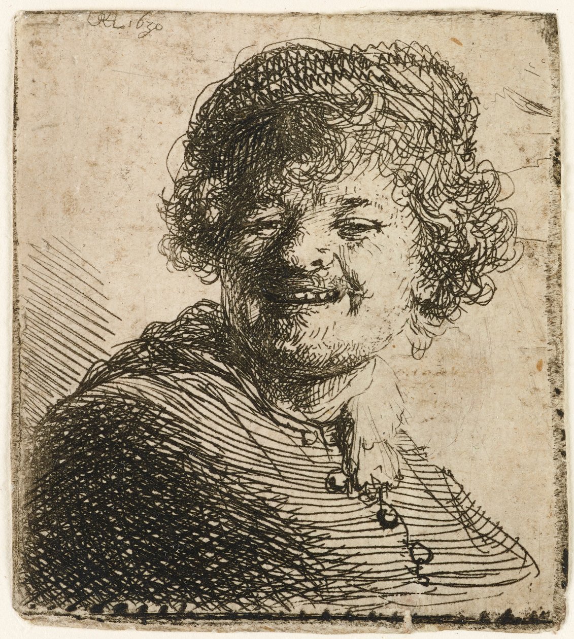 Selbstporträt mit Mütze: lachend von Rembrandt van Rijn