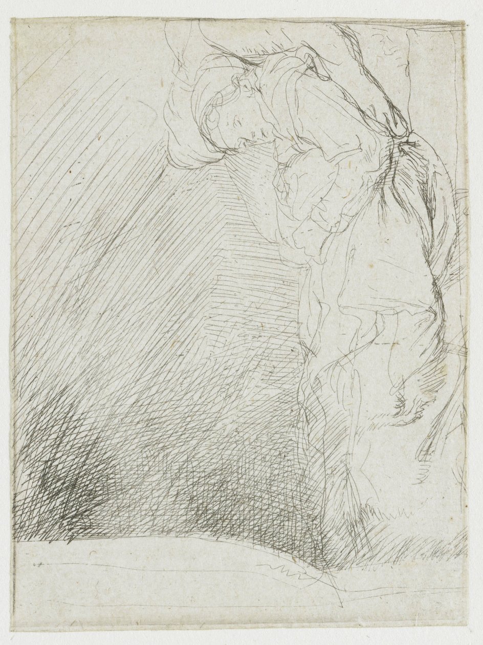 Blatt mit Studien, mit einer Frau, die krank im Bett liegt von Rembrandt van Rijn