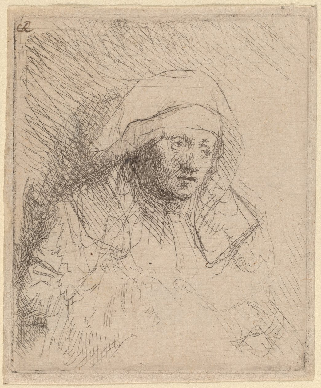 Kranke Frau mit großer weißer Haube (Saskia) von Rembrandt van Rijn
