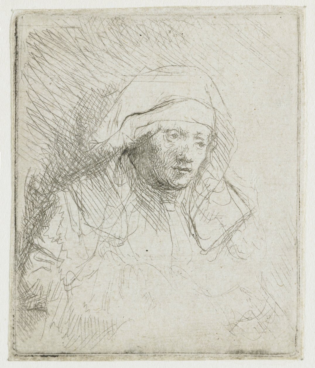 Kranke Frau mit großem weißen Kopfschmuck (Saskia) von Rembrandt van Rijn
