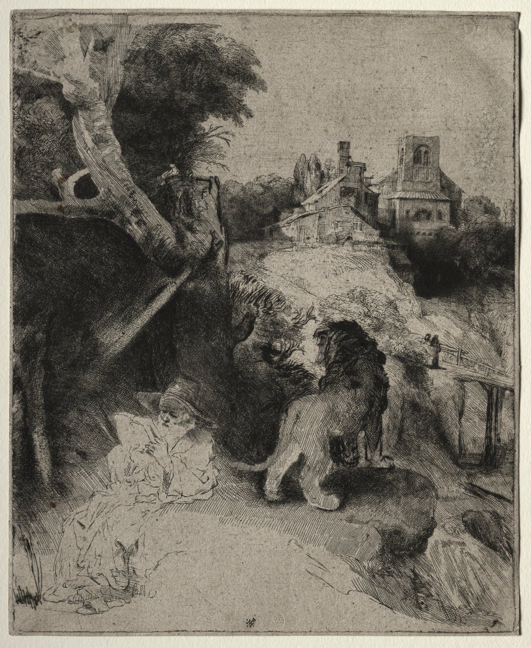 Der heilige Hieronymus liest in einer italienischen Landschaft von Rembrandt van Rijn