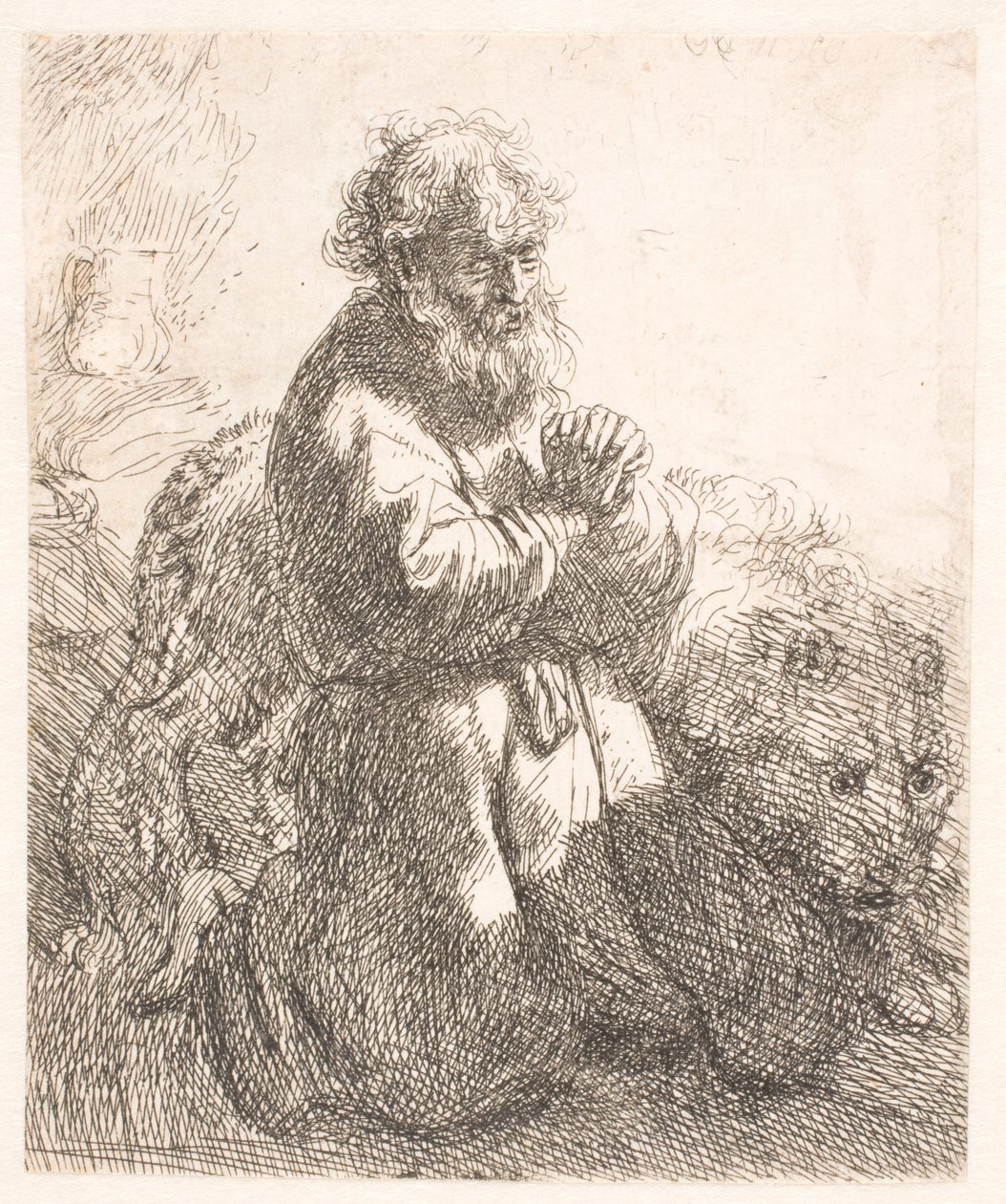 Der heilige Hieronymus kniend im Gebet, nach unten blickend von Rembrandt van Rijn