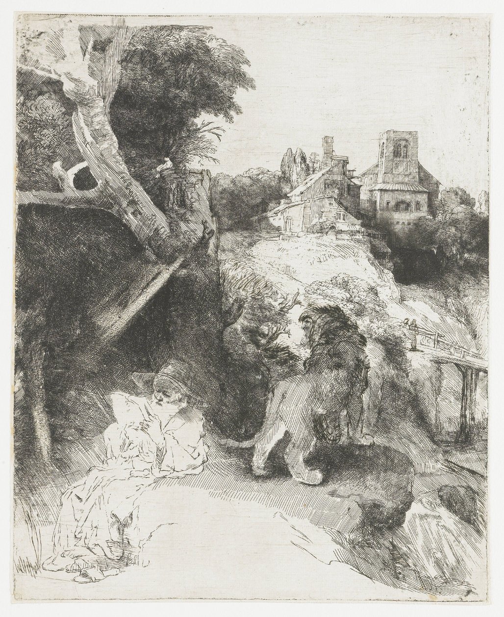 Der heilige Hieronymus liest in einer italienischen Landschaft von Rembrandt van Rijn