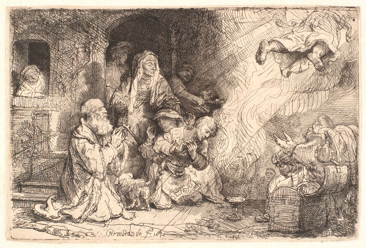 Der Engel verlässt Tobits Familie von Rembrandt van Rijn